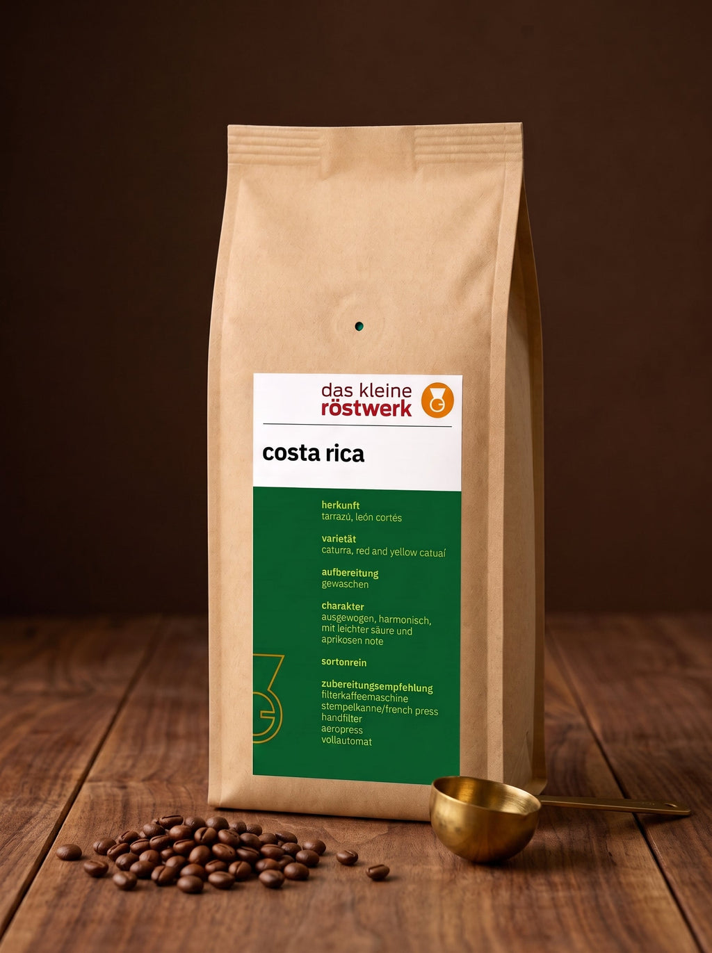 costa rica – auf Holztisch mit Bohnen