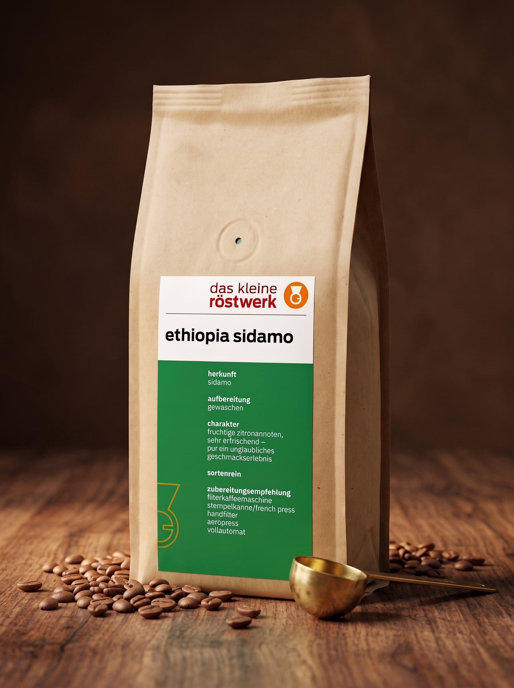 ethiopia sidamo – auf Holztisch mit Bohnen