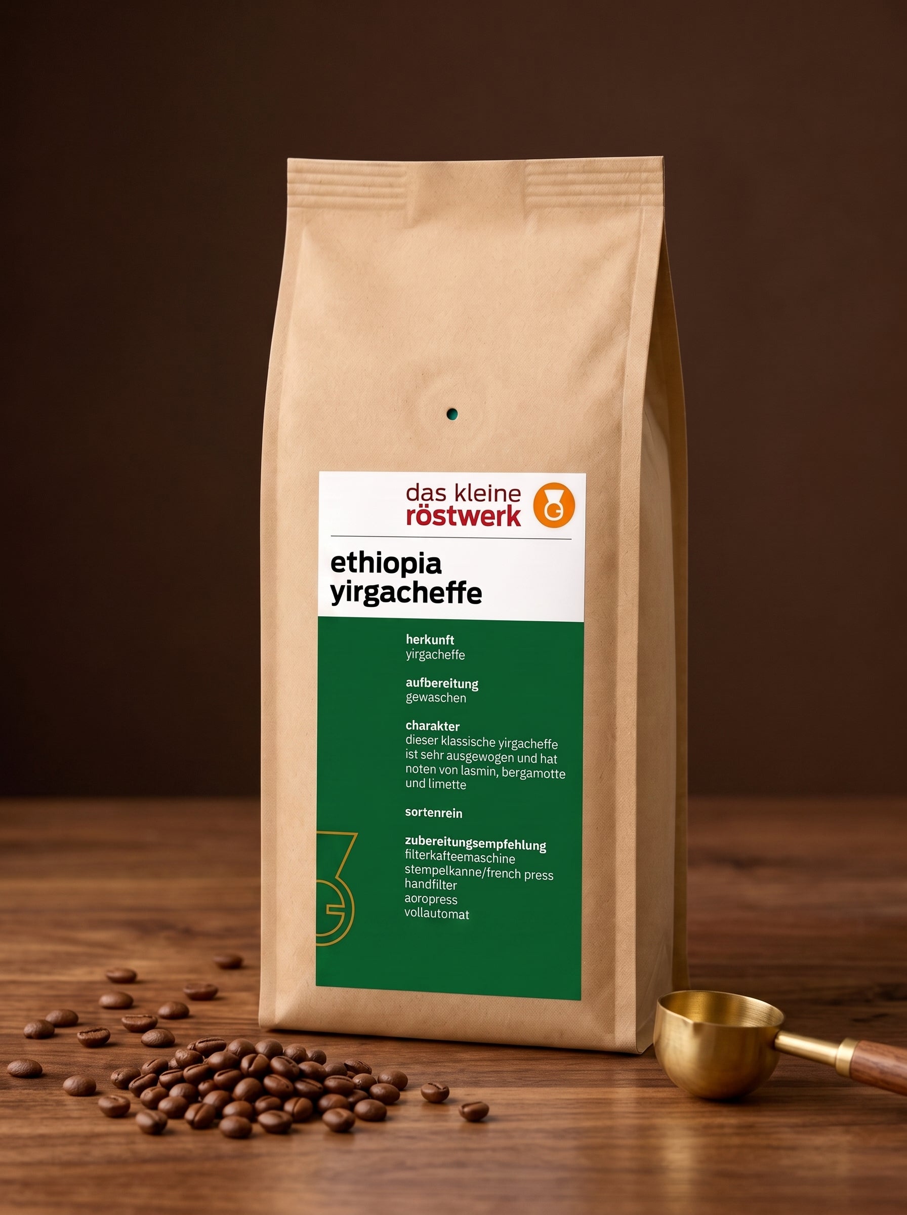 ethiopia yirgacheffe – auf Holztisch mit Bohnen