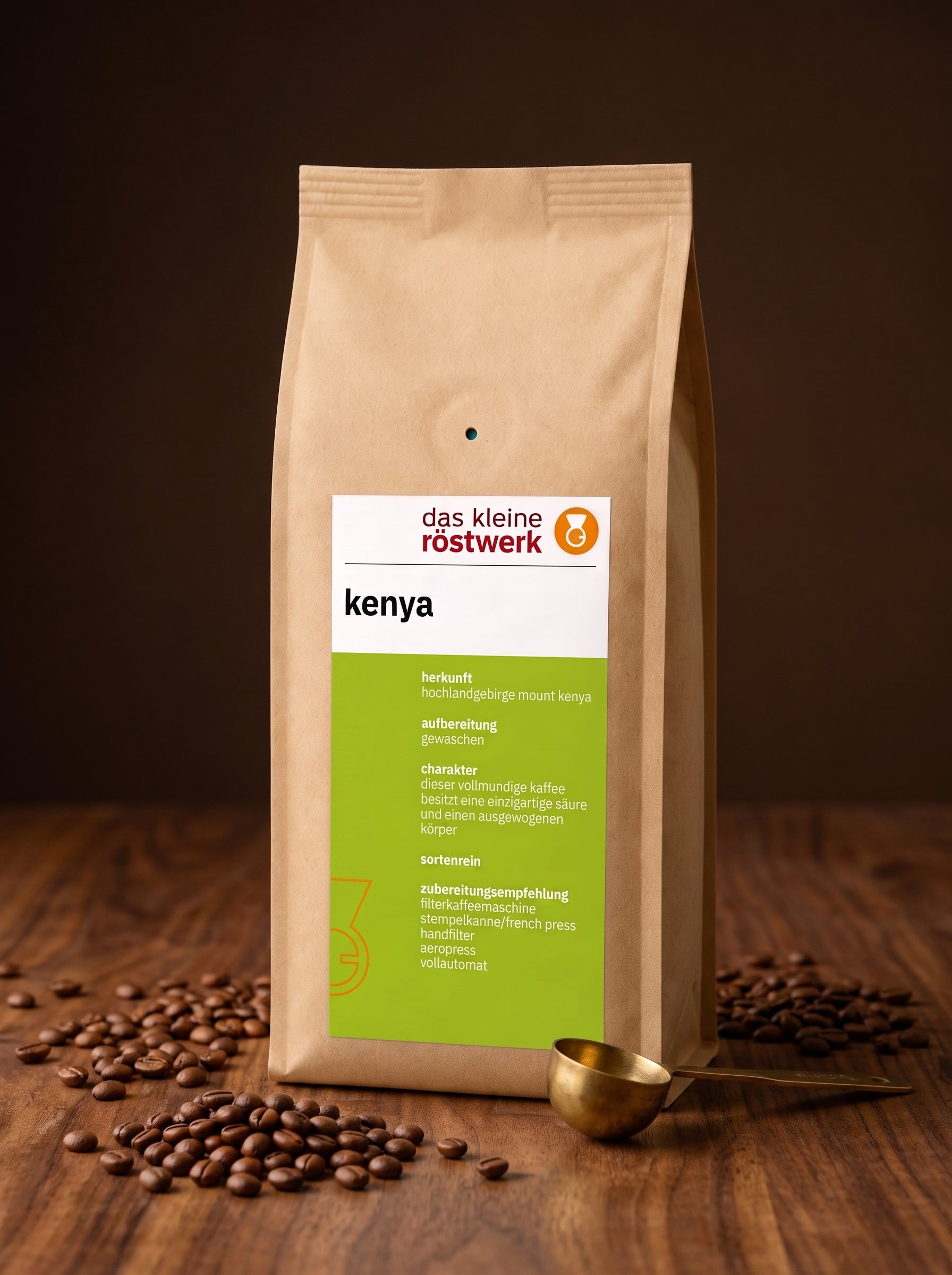 kenya aa top – auf Holztisch mit Bohnen