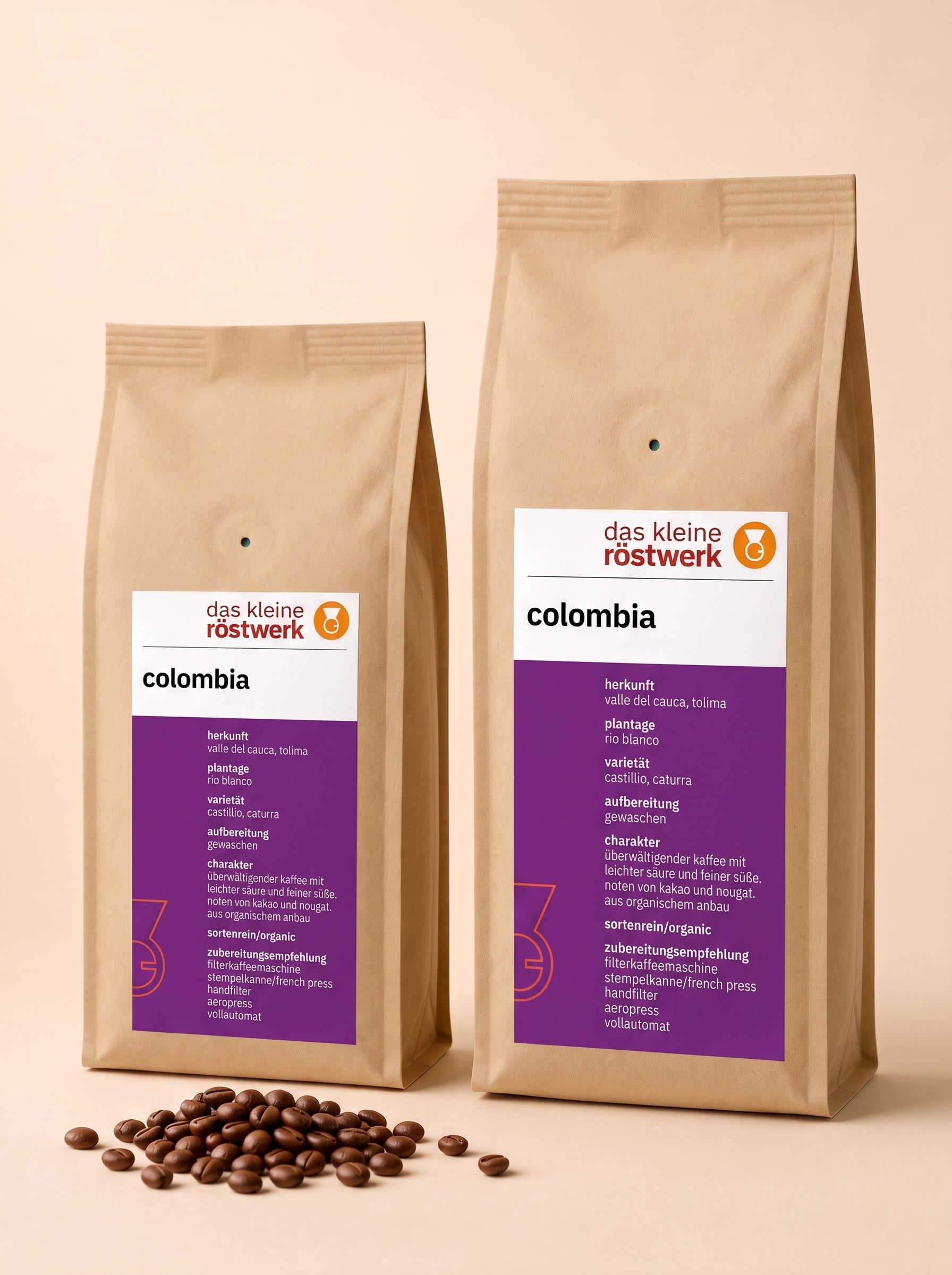 colombia – Größenvergleich 250 g / 500 g