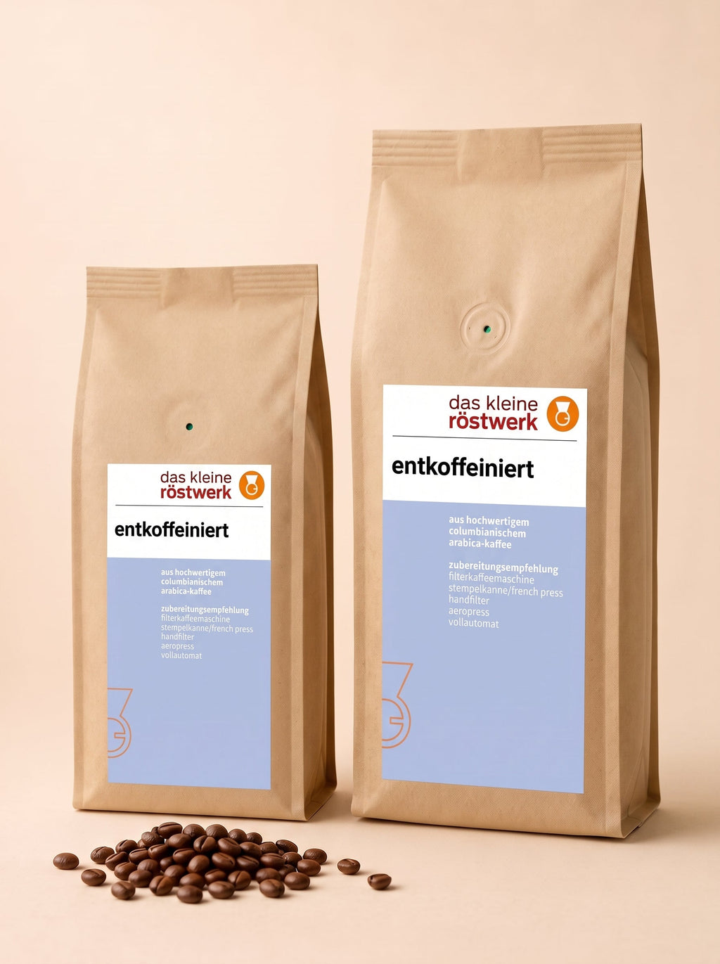 entkoffeiniert – Größenvergleich 250 g / 500 g