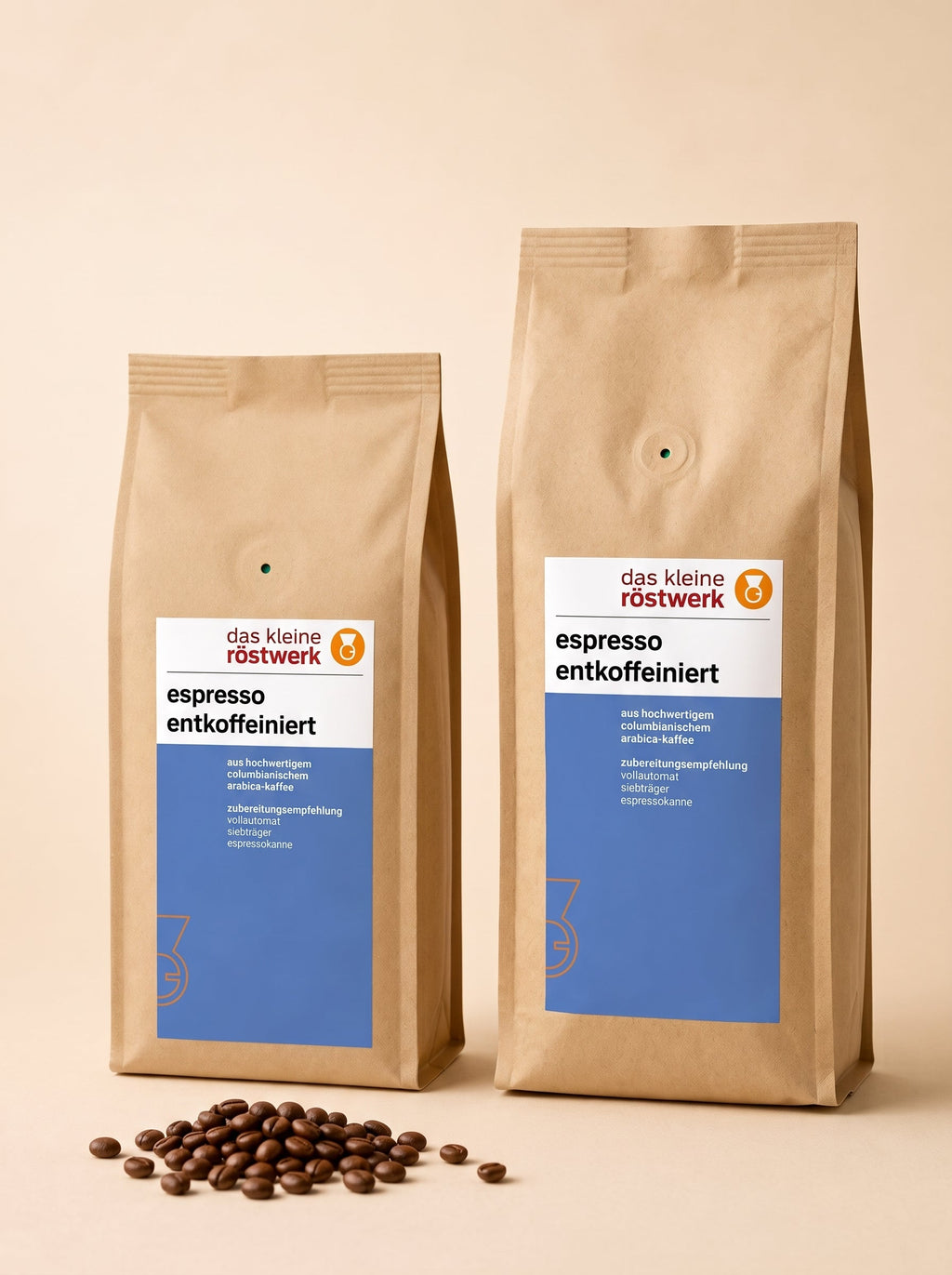 espresso entkoffeiniert – Größenvergleich 250 g / 500 g