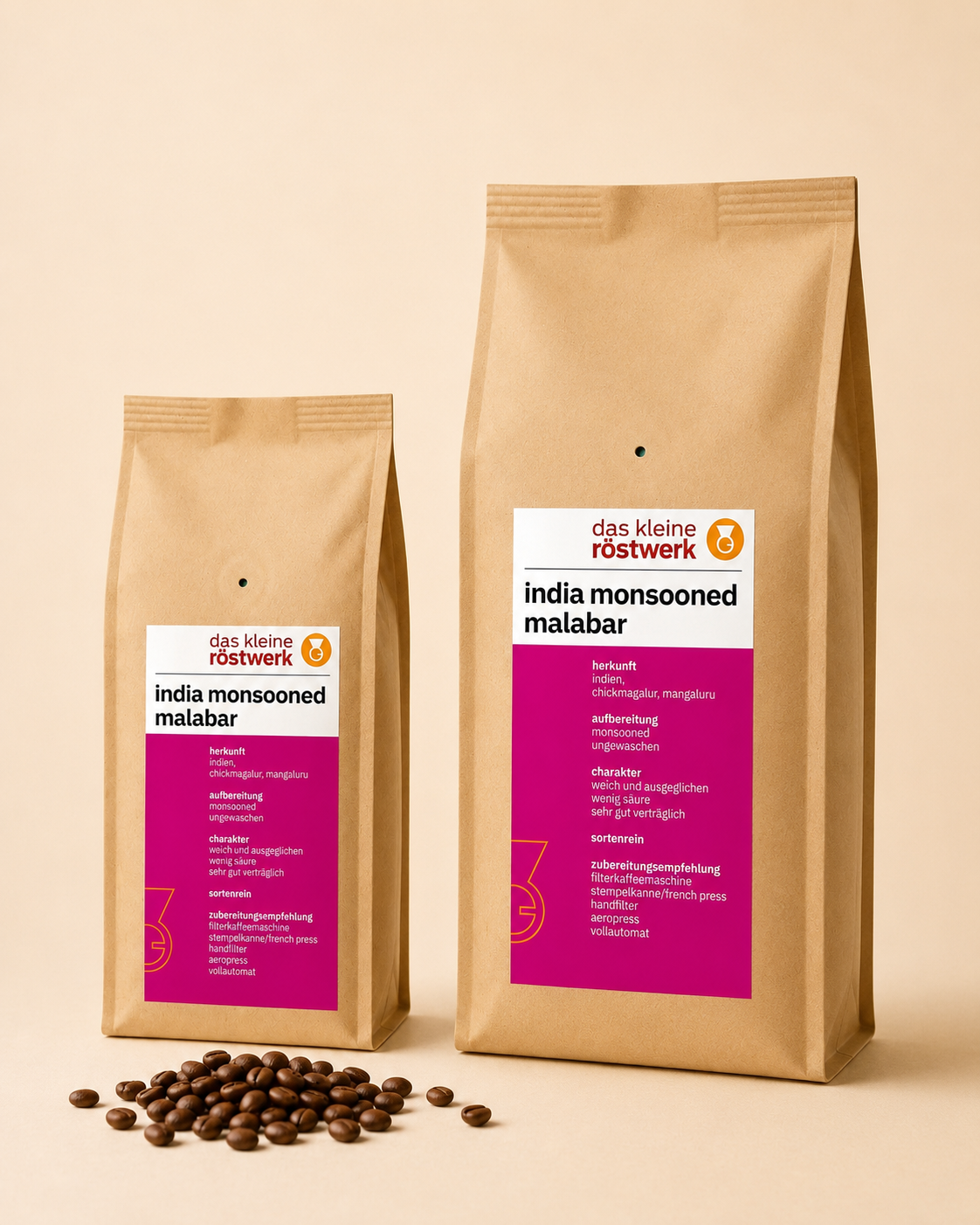 india monsooned malabar – Größenvergleich 250 g / 500 g
