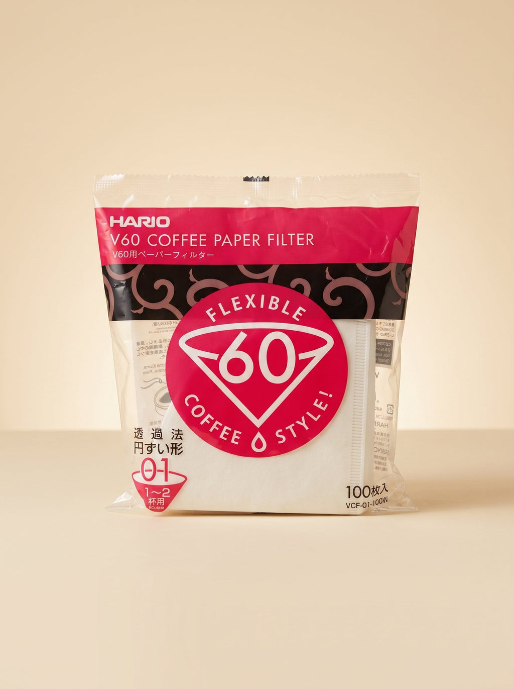 hario papierfilter 01 (1-2 tassen) für v60 - 100er packung – Packshot